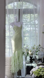 Fresh Green Beaded Chiffon Ruffled Prom Dress HZ1022