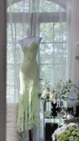 Fresh Green Beaded Chiffon Ruffled Prom Dress HZ1022