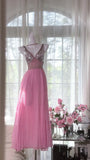 Vintage Beaded V-Neck Sequined Chiffon Backless Prom Dress HZ1022