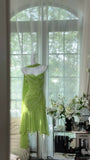 Fresh Green Chiffon Beaded Ribbon Prom Dress HZ1022