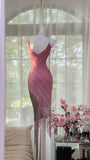 Luxurious Heavy Pink Tassel Beaded Mermaid Prom Dress HZ1022