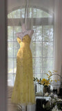 Flowy Yellow Spaghetti Strap Chiffon Beaded Mermaid Evening Gown Prom Dress HZ1022