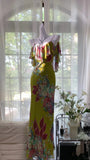 Vintage Oil Painting Green Printed Chiffon Mermaid Evening Gown Prom Dress HZ1022