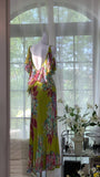 Vintage Oil Painting Green Printed Chiffon Mermaid Evening Gown Prom Dress HZ1022