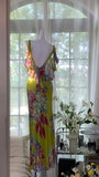 Vintage Oil Painting Green Printed Chiffon Mermaid Evening Gown Prom Dress HZ1022