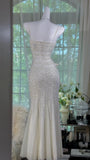 Elegant White Strap Beaded Chiffon Sexy Evening Gown Prom Dress HZ1022