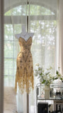 Retro luxury V-neck lace beaded irregular skirt prom dress HZ1022