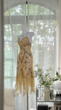 Retro luxury V-neck lace beaded irregular skirt prom dress HZ1022