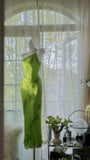 Fresh Green One Shoulder Chiffon Beaded Mermaid Evening Gown Prom Dress HZ1022