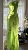Fresh Green One Shoulder Chiffon Beaded Mermaid Evening Gown Prom Dress HZ1022