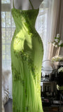 Fresh Green One Shoulder Chiffon Beaded Mermaid Evening Gown Prom Dress HZ1022