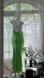 Shiny Full Beaded Heavy Green Mermaid Backless Evening Gown Prom Dress HZ1022