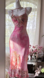 Elegant Rose Oil Painting Gradient Pink Mermaid Prom Dress HZ1022