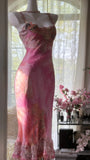 Elegant Rose Oil Painting Gradient Pink Mermaid Prom Dress HZ1022
