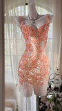 Sparkling Grapefruit Fitted Short Prom Dress HZ1022