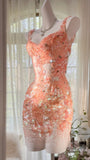 Sparkling Grapefruit Fitted Short Prom Dress HZ1022
