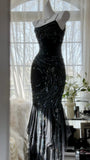Retro beautiful shoulder strap beaded chiffon irregular skirt prom dress HZ1022