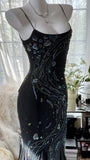 Retro beautiful shoulder strap beaded chiffon irregular skirt prom dress HZ1022