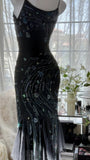Retro beautiful shoulder strap beaded chiffon irregular skirt prom dress HZ1022