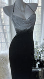 Sexy Halter Neck Backless Beaded Chiffon Black Mermaid Evening Gown Prom Dress HZ1022