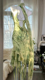 Fresh Rendering Green Beaded Chiffon Irregular Skirt Prom Dress HZ1022