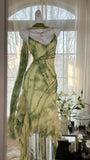 Fresh Rendering Green Beaded Chiffon Irregular Skirt Prom Dress HZ1022