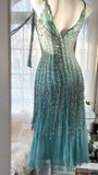 Elegant Blue V-Neck Beaded Tassel Chiffon Prom Dress HZ1022