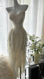 Fairy-like Tube Top With Heart-shaped Collar And Beaded Wood Ear Curled Skirt Chiffon Prom Dress HZ1022
