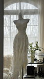 Fairy-like Tube Top With Heart-shaped Collar And Beaded Wood Ear Curled Skirt Chiffon Prom Dress HZ1022