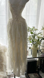 Fairy-like Tube Top With Heart-shaped Collar And Beaded Wood Ear Curled Skirt Chiffon Prom Dress HZ1022