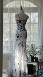Vintage Bamboo Shadow Beaded Strap Chiffon Evening Gown Prom Dress HZ1022