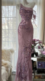 Charming Purple One Shoulder Heavily Beaded Chiffon Prom Dress HZ1022