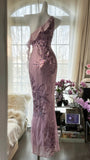 Charming Purple One Shoulder Heavily Beaded Chiffon Prom Dress HZ1022
