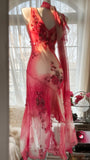 Dreamy Smudged Flower Beaded Chiffon Irregular Skirt Prom Dress HZ1022