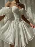 Elegant Glitter Sweetheart Mini 17th Birthday Dresses White Birthday Outfit HZ1022