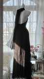 Vintage Black Pink Diamond Halter Neck Chiffon Mermaid Evening Gown Prom Dress HZ1022