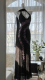 Vintage Black Pink Diamond Halter Neck Chiffon Mermaid Evening Gown Prom Dress HZ1022