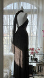 Vintage Black Pink Diamond Halter Neck Chiffon Mermaid Evening Gown Prom Dress HZ1022