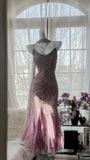 Stunning Purple Chiffon Beaded Prom Dress HZ1022