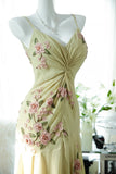 Fresh Green Floral Beaded Knotted Chiffon Prom Dress HZ1022