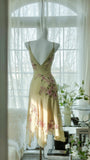 Fresh Green Floral Beaded Knotted Chiffon Prom Dress HZ1022