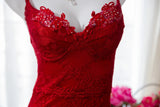 Sexy Red Lace Slanted Skirt Prom Dress HZ1022