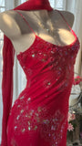 Shiny Beaded Red Mermaid Chiffon Evening Gown Prom Dress HZ1022