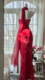 Shiny Beaded Red Mermaid Chiffon Evening Gown Prom Dress HZ1022
