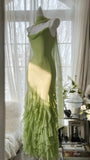 Fresh Green Simple Chiffon Ruffle Skirt Prom Dress HZ1022