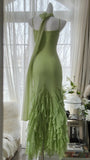 Fresh Green Simple Chiffon Ruffle Skirt Prom Dress HZ1022