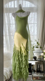 Fresh Green Simple Chiffon Ruffle Skirt Prom Dress HZ1022