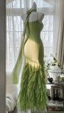 Fresh Green Simple Chiffon Ruffle Skirt Prom Dress HZ1022