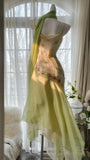 Flowing Grass Green Beaded Chiffon Irregular Hem Prom Dress HZ1022