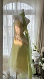 Flowing Grass Green Beaded Chiffon Irregular Hem Prom Dress HZ1022